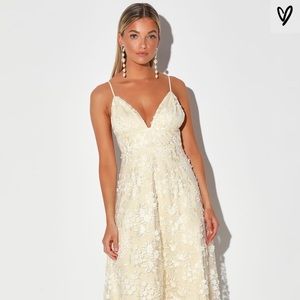 Flourishing Kiss Cream Floral Lace Midi Dress | Lulus | XL | NWT